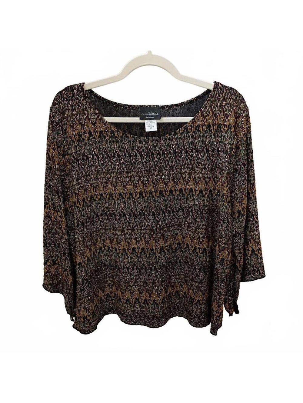 Brittany Black Woman 3/4 Sleeve Patterned Top Plus Size 1X